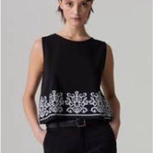 NWT SIZE XS Piombo Sleeveless Black Top with White Detailing