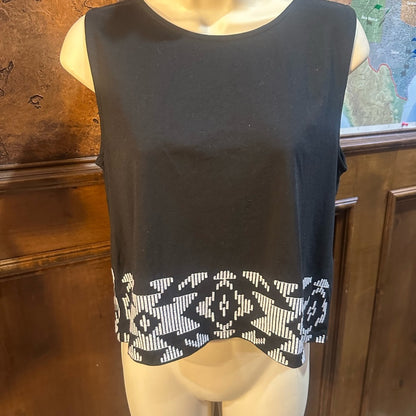 NWT SIZE XS Piombo Sleeveless Black Top with White Detailing