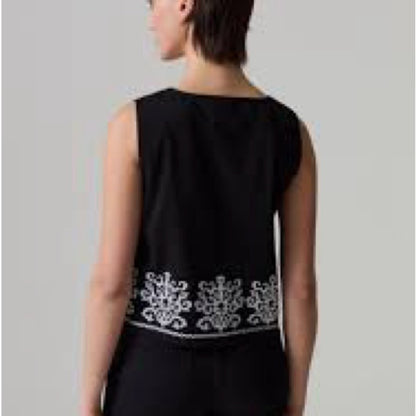 NWT SIZE XS Piombo Sleeveless Black Top with White Detailing