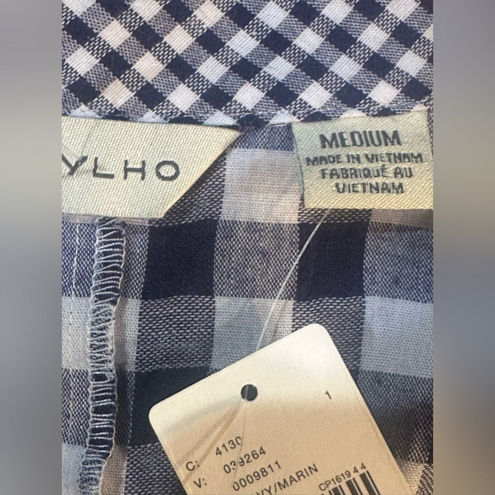 NWT SIZE M WILL FIT UP TO A L Anthropologie Navy and White Checkered Midi Dress