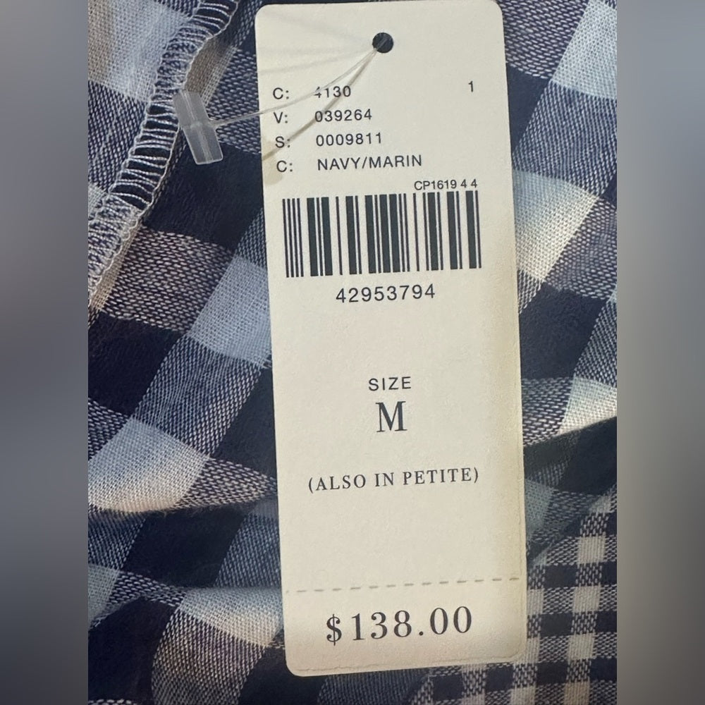 NWT SIZE M WILL FIT UP TO A L Anthropologie Navy and White Checkered Midi Dress