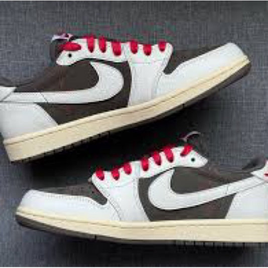 347. NEW SIZE 13  AIR JORDON TRAVIS  SCOTT NIKE White, Brown, and Red Accents