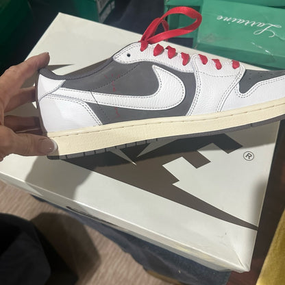 347. NEW SIZE 13  AIR JORDON TRAVIS  SCOTT NIKE White, Brown, and Red Accents