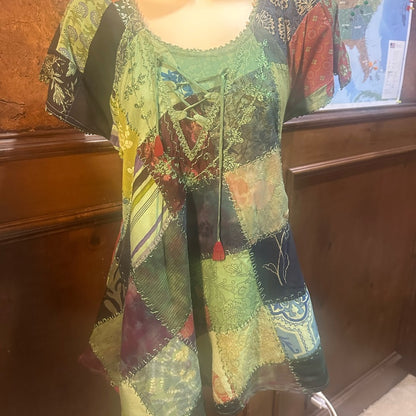 NWT SIZE S/M Advance Apparels Green Patchwork Tunic