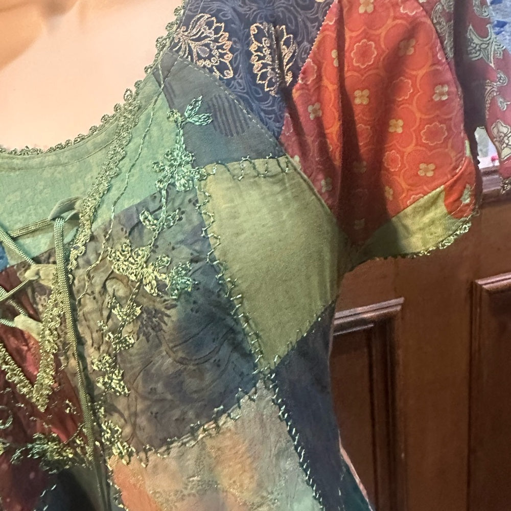 NWT SIZE S/M Advance Apparels Green Patchwork Tunic