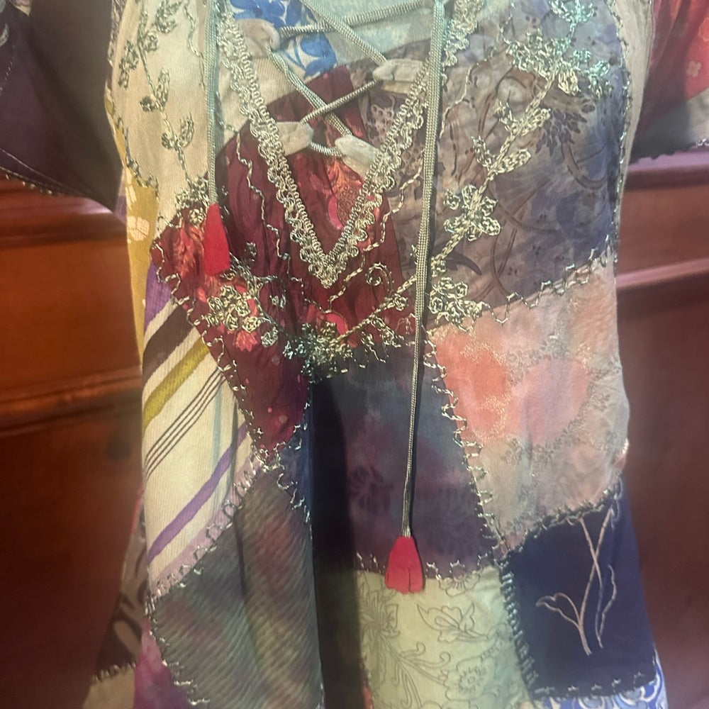 NWT SIZE S/M Advance Apparels Green Patchwork Tunic