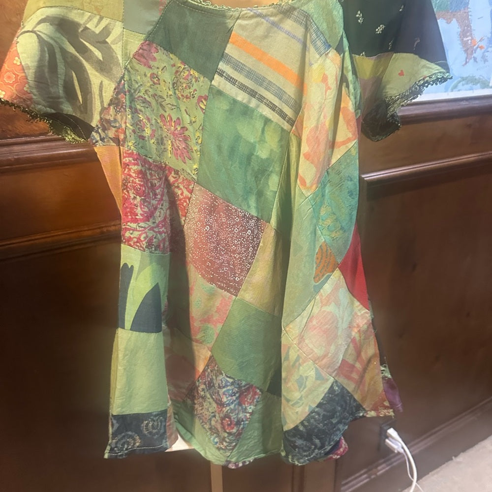 NWT SIZE S/M Advance Apparels Green Patchwork Tunic