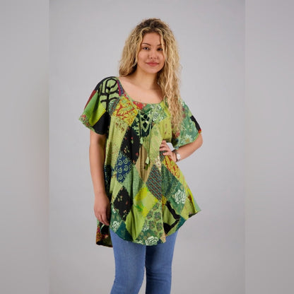 NWT SIZE S/M Advance Apparels Green Patchwork Tunic