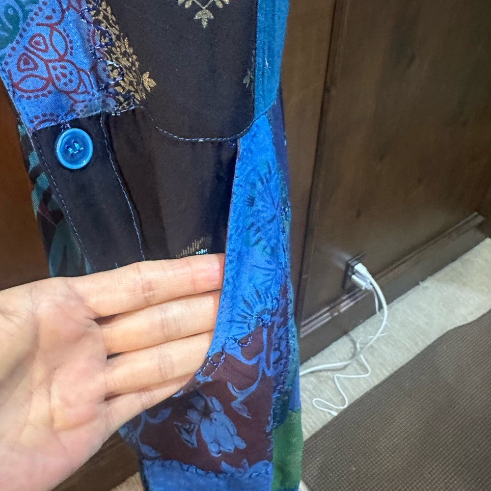 NWT SIZE S/M will fit up to a L Advance Apparels Blue Patchwork Jumpsuit