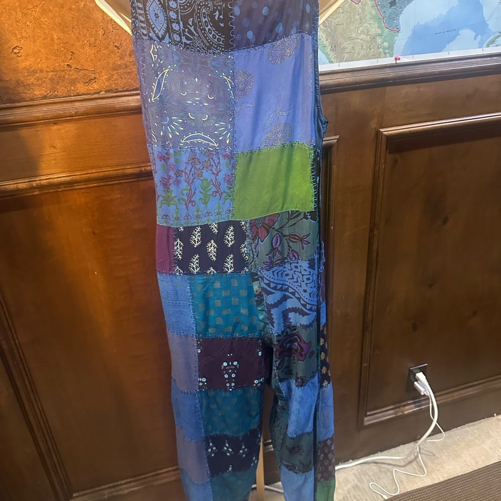 NWT SIZE S/M will fit up to a L Advance Apparels Blue Patchwork Jumpsuit