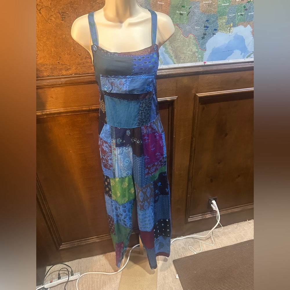 NWT SIZE S/M will fit up to a L Advance Apparels Blue Patchwork Jumpsuit