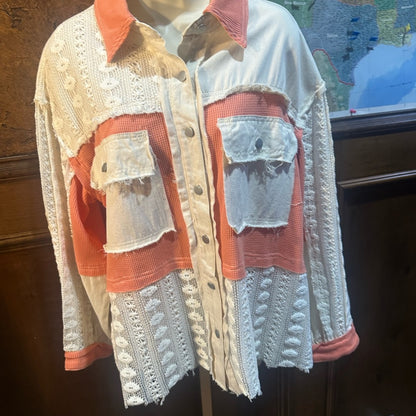 NWOT SIZE S OVERSIZED WILL FIT UP TO A L POL Cream and Pink Button Down Shirt