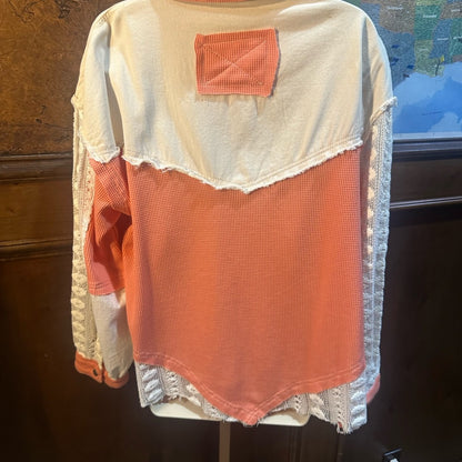 NWOT SIZE S OVERSIZED WILL FIT UP TO A L POL Cream and Pink Button Down Shirt