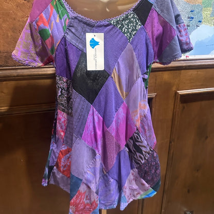 NWT SIZE S/M Advance Apparels Purple Patchwork Blouse
