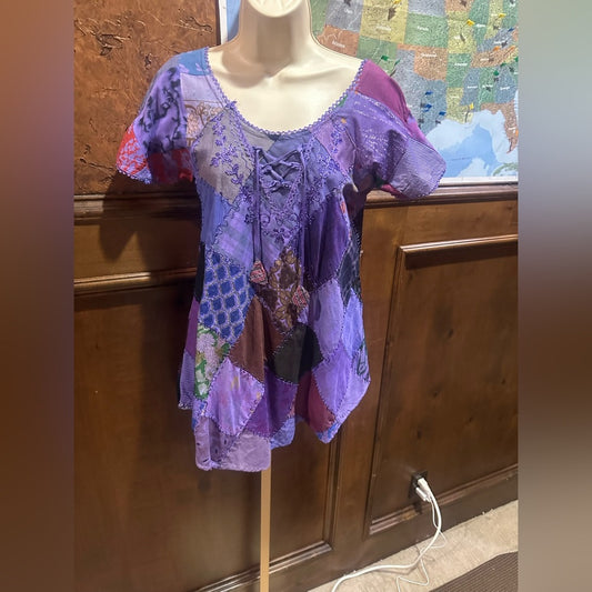NWT SIZE S/M Advance Apparels Purple Patchwork Blouse