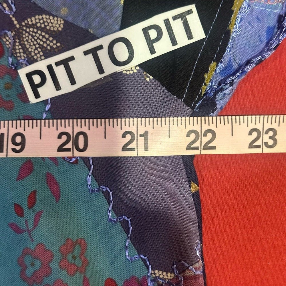 NWT SIZE PLUS Advance Apparels Colorful Patchwork Lace-Up Top