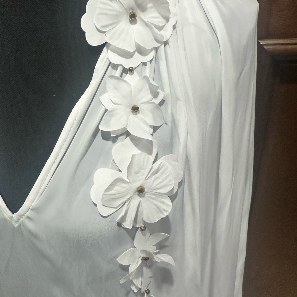NWT SIZE L Ramy Brook Elegant White Blouse with Floral Details