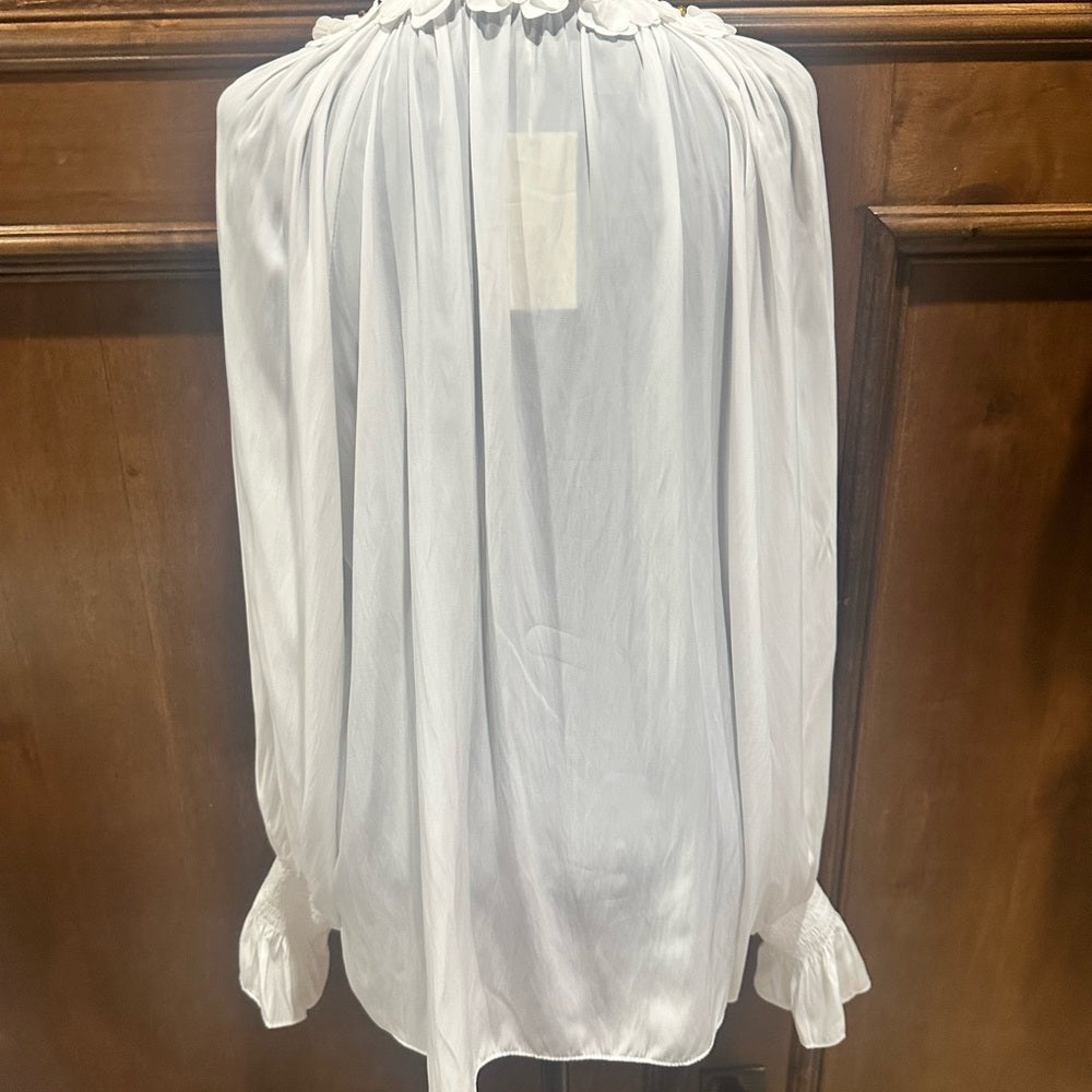 NWT SIZE L Ramy Brook Elegant White Blouse with Floral Details